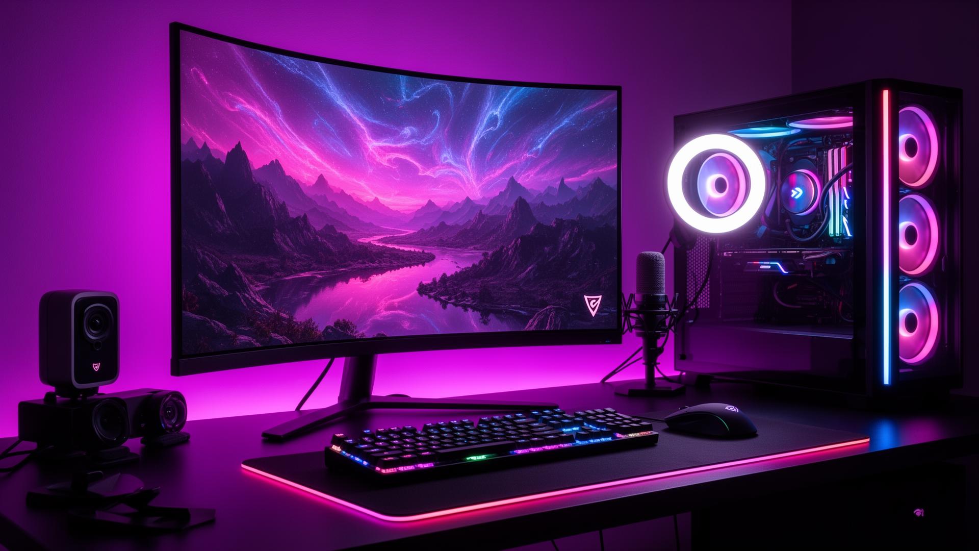 Premium creator, streaming and gaming setup with vibrant RGB lighting